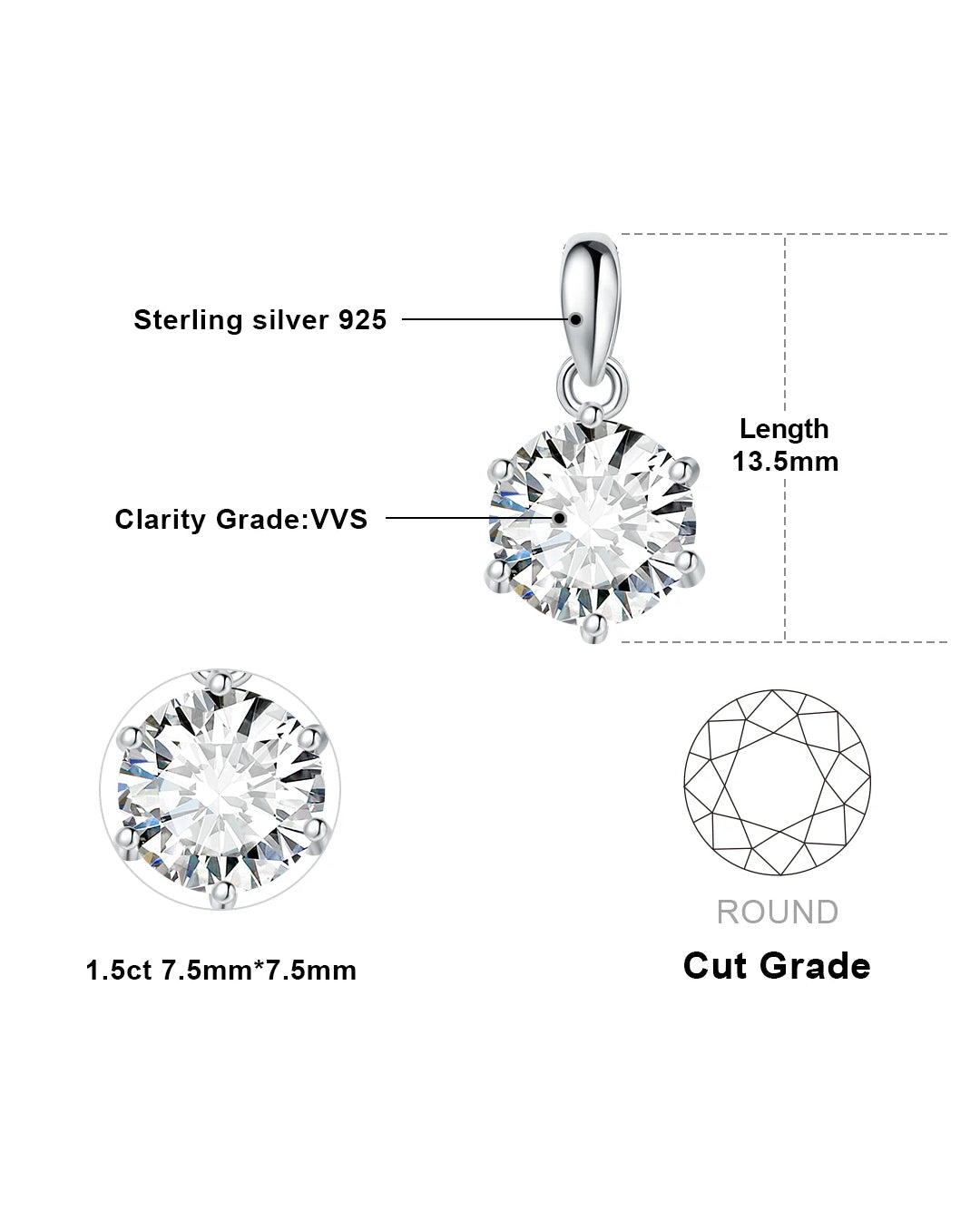d-color round moissanite solitaire pendant