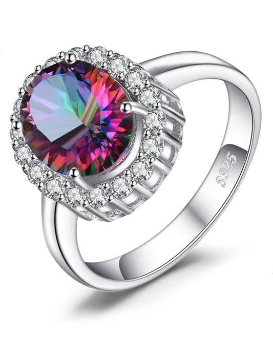 Oval Mystic Rainbow Gemstone Ring in Sterling Silver