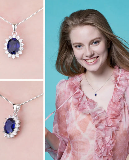 Created Blue Sapphire Oval Pendant