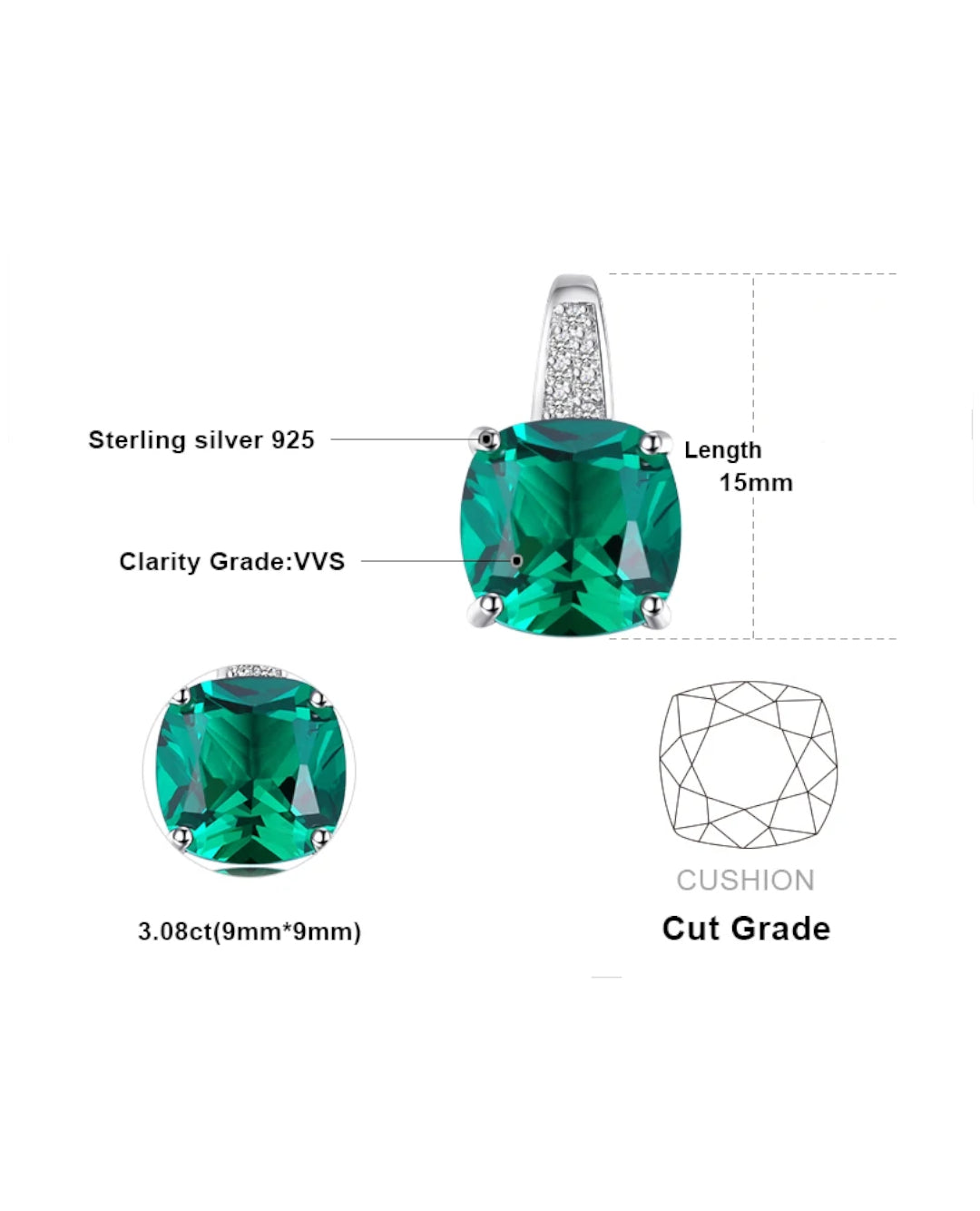 cushion nano emerald pendant