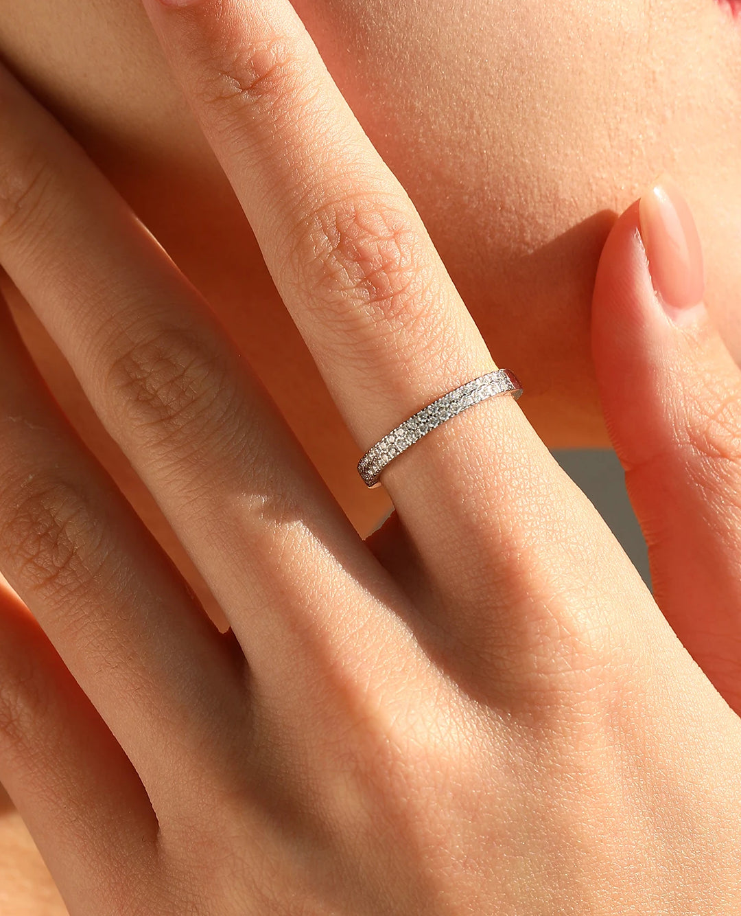 slim pavé moissanite ring