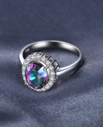 Oval Mystic Rainbow Gemstone Ring in Sterling Silver