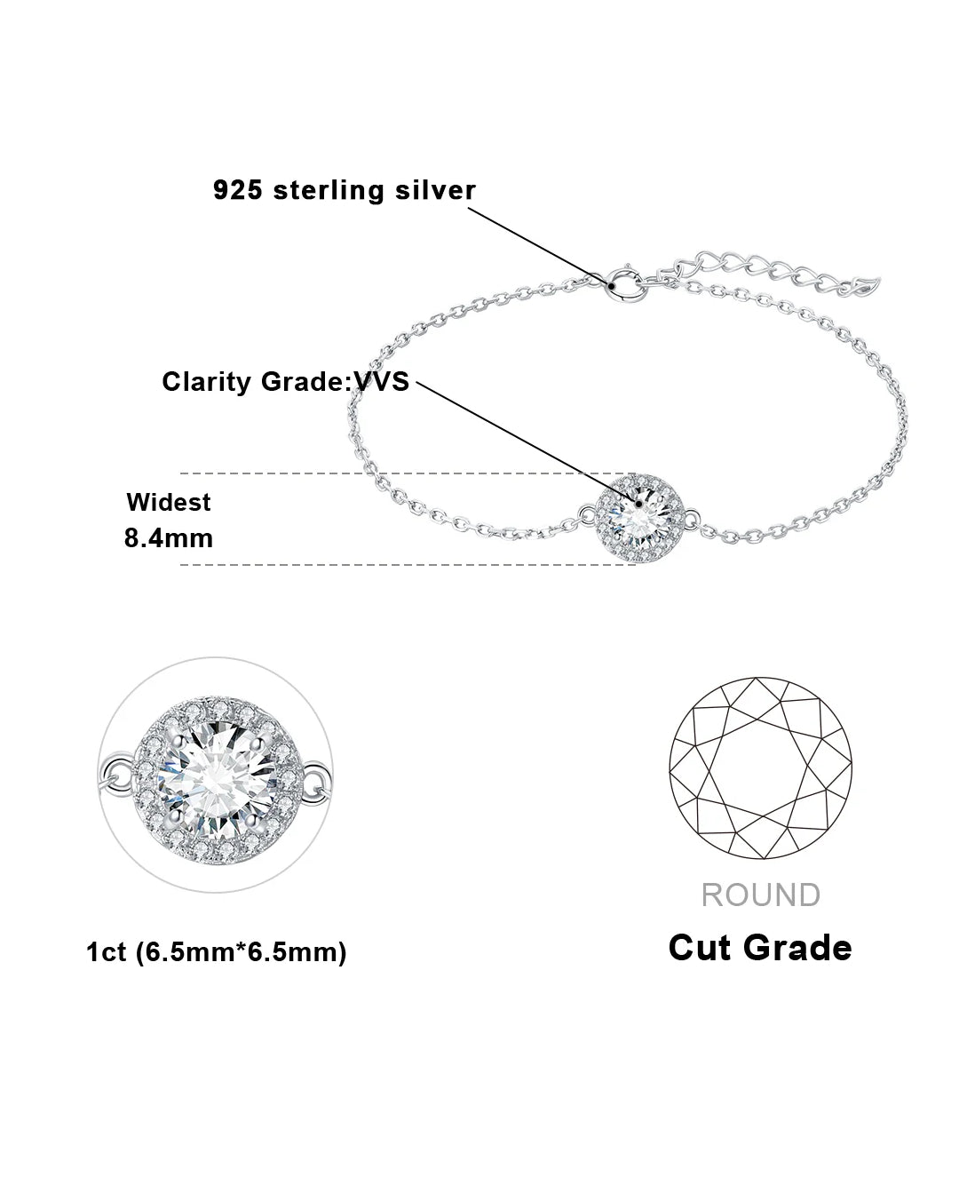 rhodium-plated moissanite bracelet