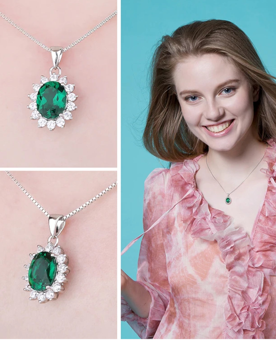 created blue sapphire oval pendant