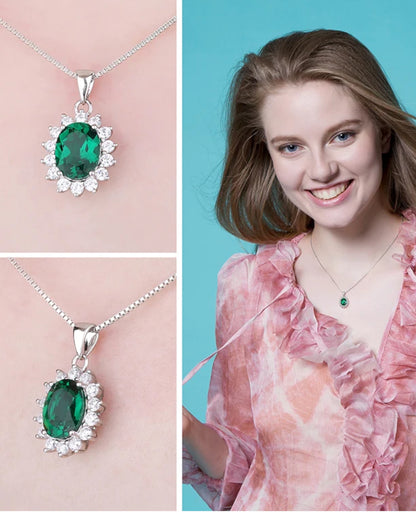 Created Blue Sapphire Oval Pendant