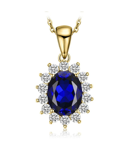 Created Blue Sapphire Oval Pendant